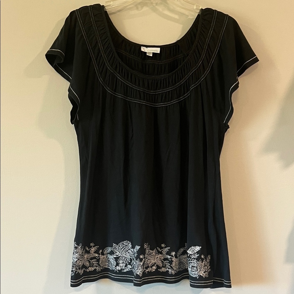 Currants‎ - vintage black baby doll blouse, xl